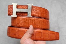 No Jointed - Tan Brown Genuine CROC Leather SKIN Men's Belt -W 1.3"