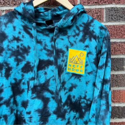 Neff Blue and Black Tie Dye Yellow Mountain Graphic Back Pull Over