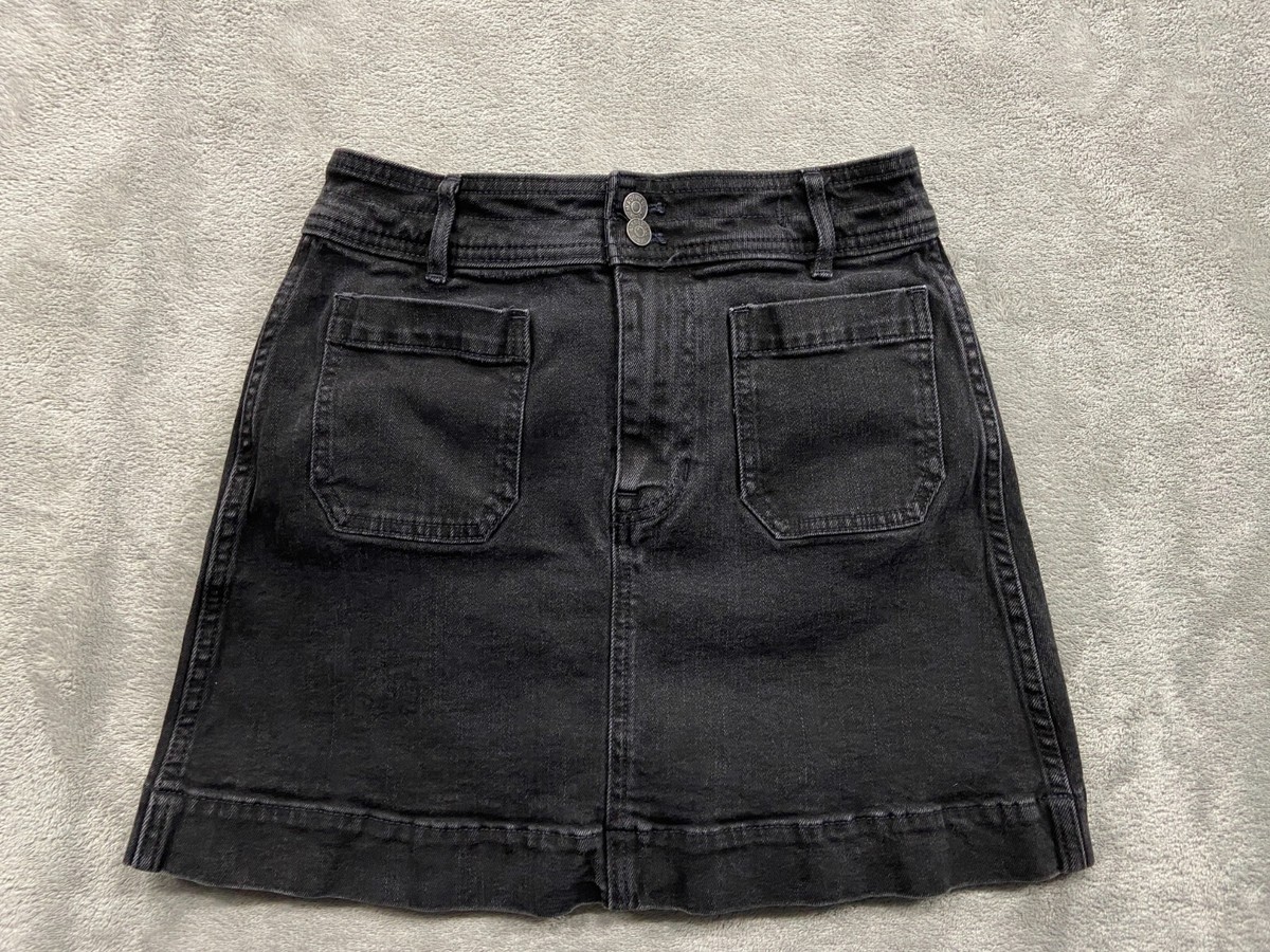 Madewell Skirt Women's 00 Black Stretch Denim A-Line Mini Front Pockets
