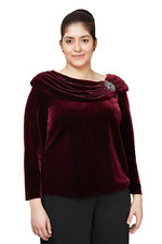 NEW ALEX EVENINGS RED VELVET EMBELLISHED  BLOUSE SIZE 1X WOMEN 149