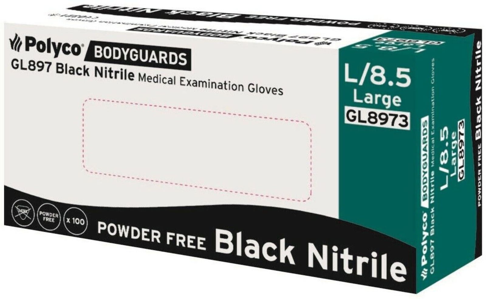 GL8972 Medium Black nitrile powder free disposable glove (100)