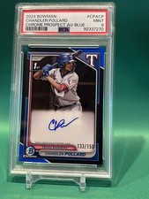 2024 Bowman Chrome Chandler Pollard 1st Auto True Blue Refractor /150 PSA 9 RC