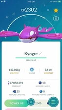 Pokemon Shiny Kyogre - TRA'DE 1 mill Dust GO - Read Description