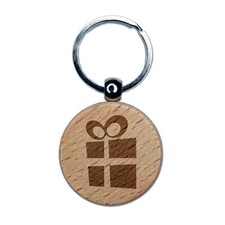 Present Gift Birthday Christmas Abstract Engraved Wood Round Keychain Tag Charm