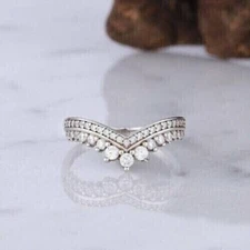 Simulated Diamond Round Cut Stunning Band Ring 14k White Gold Plated 925 Silver