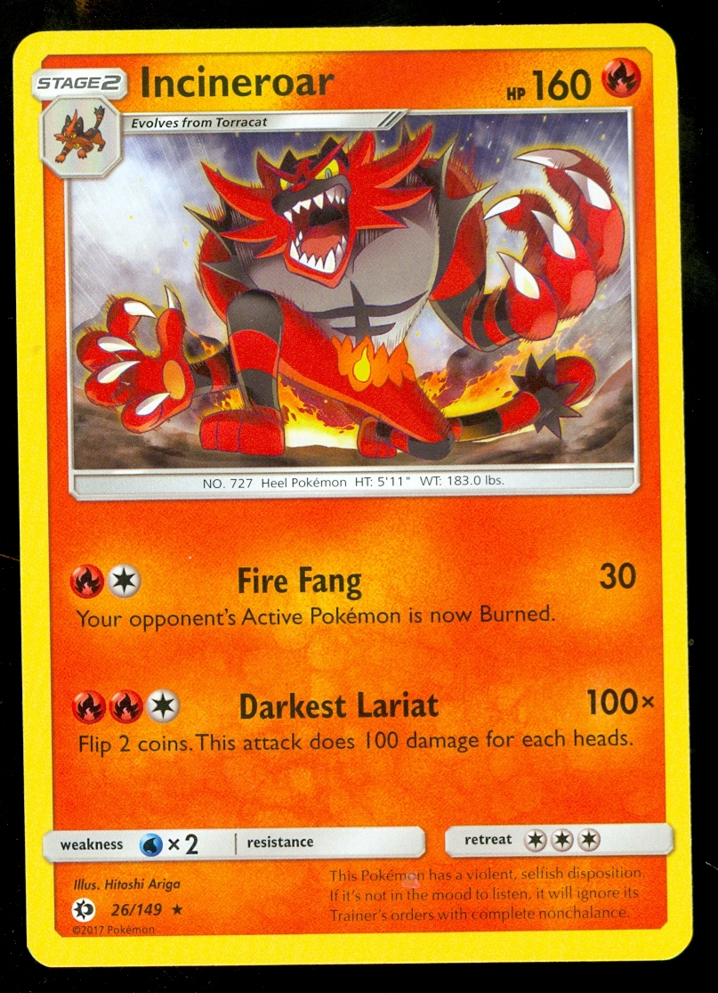 incineroar pokemon card value Pokemon Sun & Moon Base Set Rare Incineroar #26