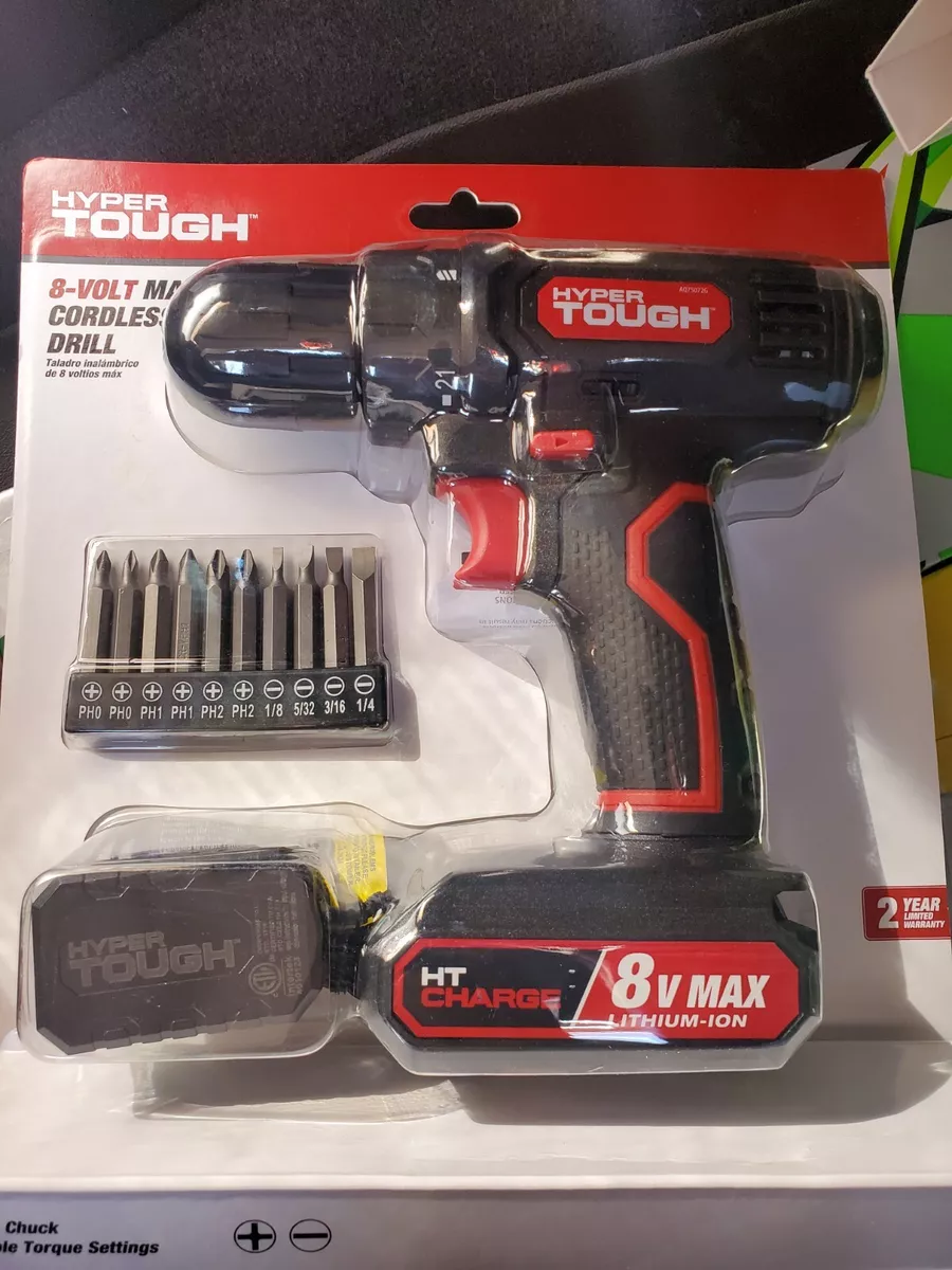 Hyper Tough 8 Volt Cordless Drill Set eBay