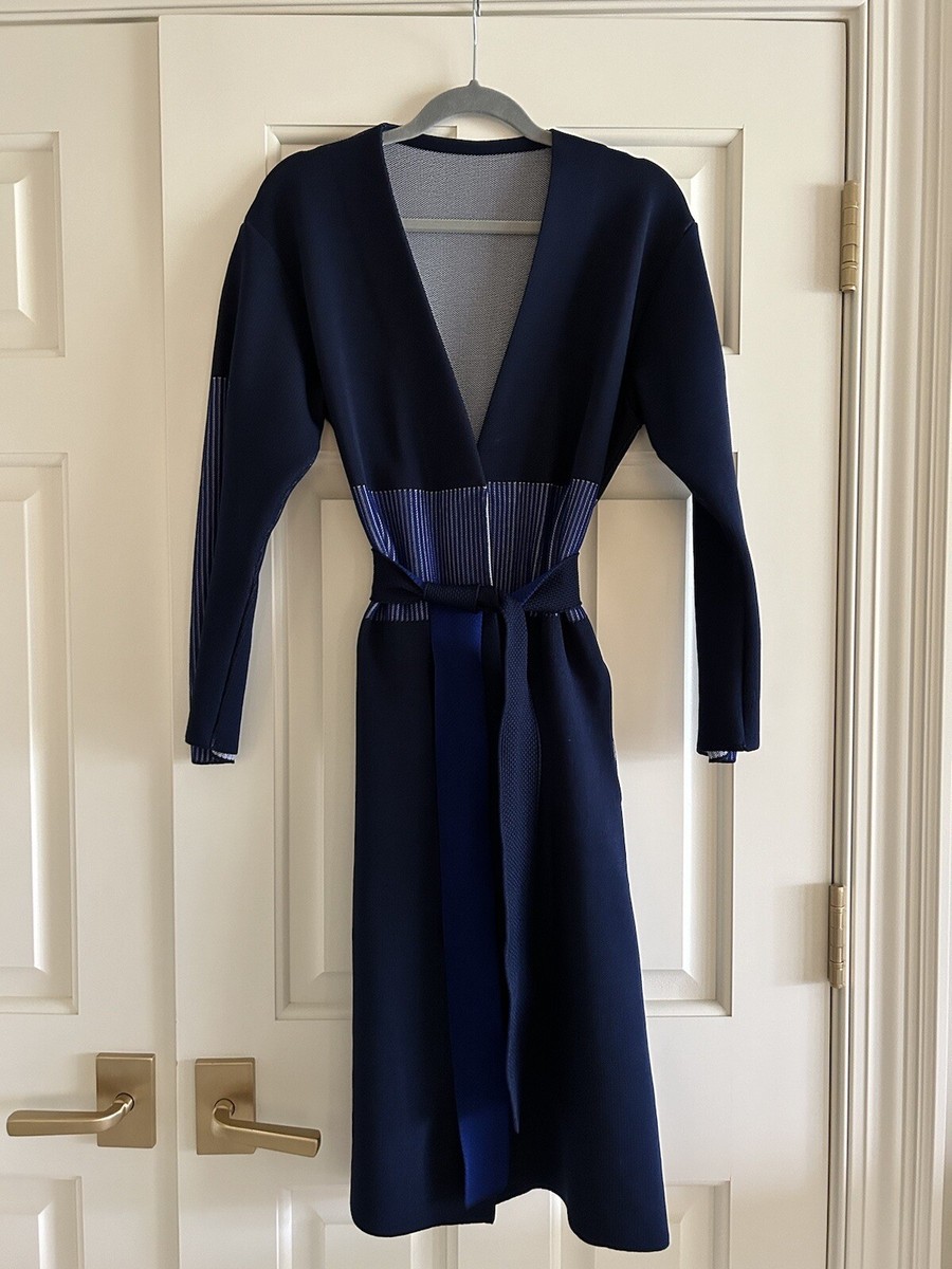 Issey Miyake Pleats Please Japan-Royal Blue Tie-Waist, Knit Duster