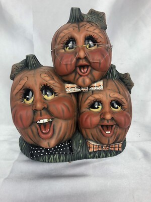 Rare Vintage  PUMPKINS WEARING GLASSES CERAMIC Figure Nice  