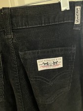 Vintage 70s Levi  s Black Corduroy Big E Women  s Size 3/5 Excellent Hi Waist