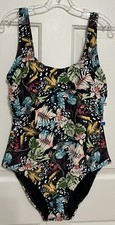 NWT OP Ocean Pacific size L black multi floral one piece padded swimsuit women's