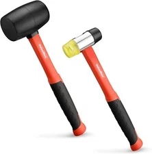 ValueMax Rubber Mallet 16oz Fiberglass Handle With Soft Grip Solid Head 2 Piece
