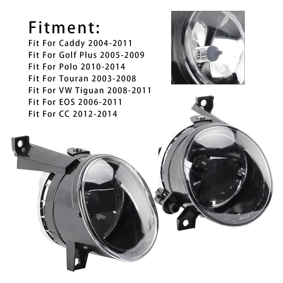 Pair Front Fog Light  For Volkswagen Caddy 2004-2011 Touran 2003-2008 - image 2 of 4