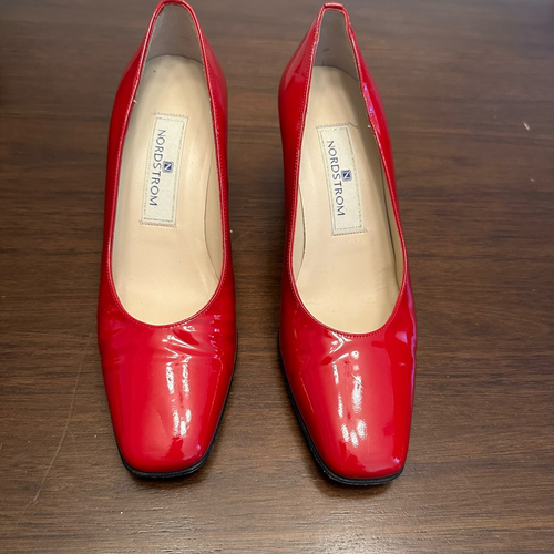 Nordstrom Womens Premier Classic Pump Heel Red Patent Leather Slip On Mid 6.5 B