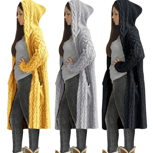 Womens Winter Warm Cardigan Coat Outwear Long Sleeve Jacket Hooded Knit Sweater - Picture 14 of 29