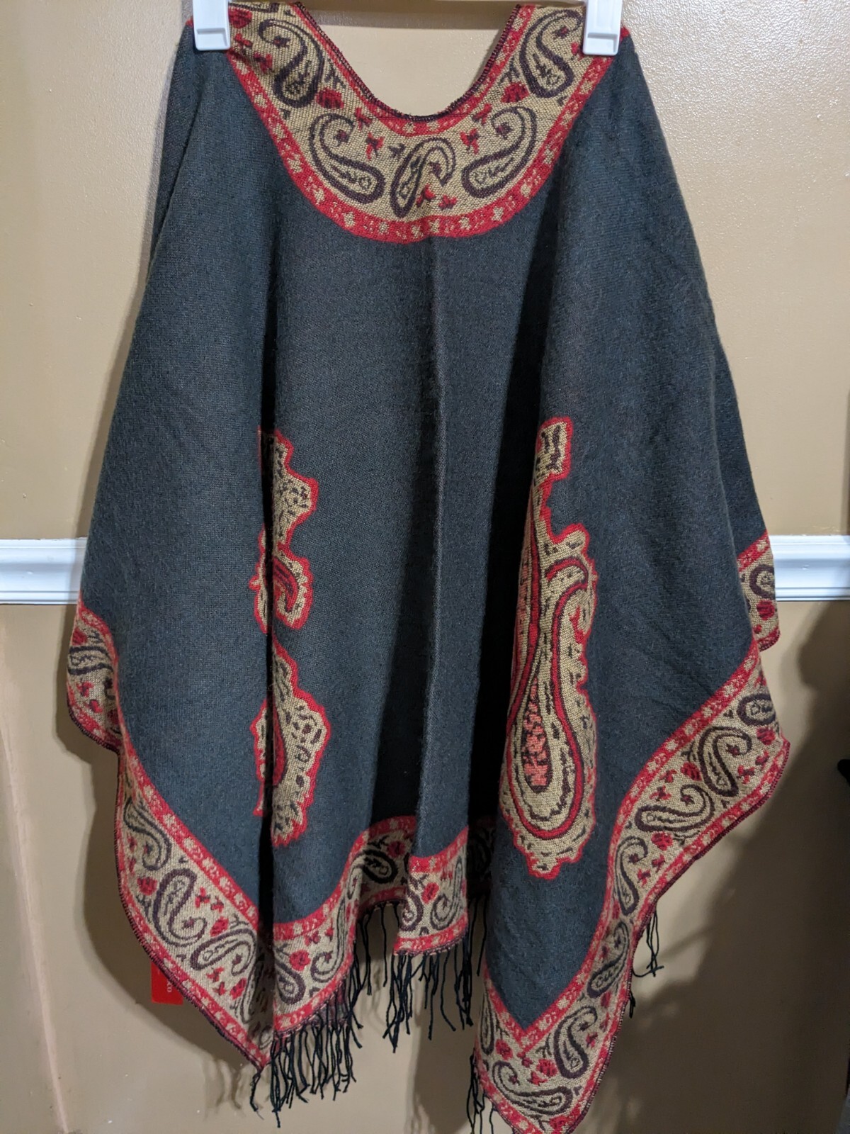 Urban Coco Open Front Poncho Shaw Gray Paisley NWT