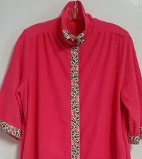 Loungees House Coat Dress Robe VTG Mod 60s Lounger Bright Pink sz M - L FLAW