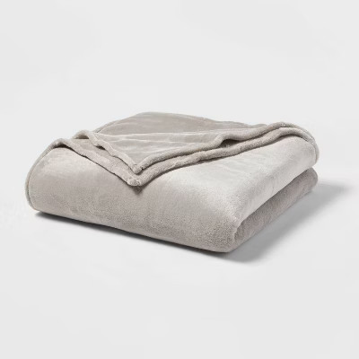 Full/Queen Microplush Bed Blanket Gray - Threshold: Cozy Polyester No