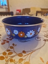 Alter Emaille Topf In Dunkelblau Mit Blumenmuster