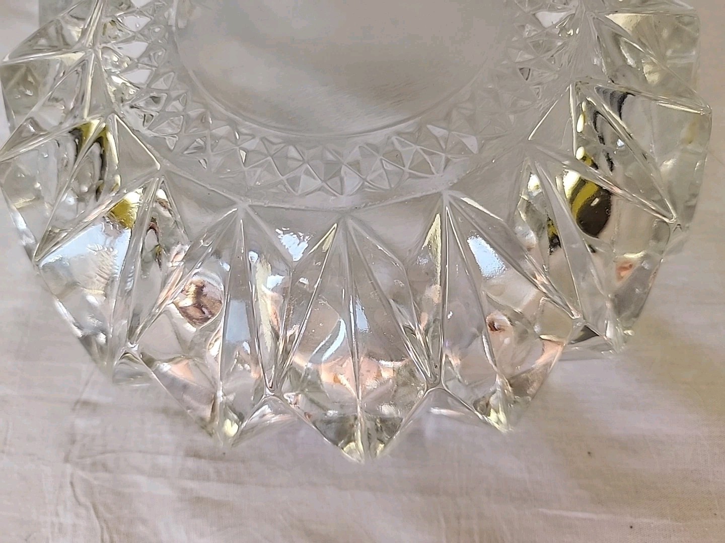Indonesia Crystal Glass Diamond Point Cut Bowl Ashtray Trinket Candle Dish