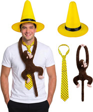 4PCS Funny Party Yellow Costume Accessories Set with Hat, Polka Dot Tie, Monkey