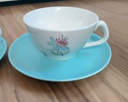 Vintage Steubenville Fairlane Tea Cups Saucers Set of 6 Pink Blue Floral MCM - Picture 8 of 17