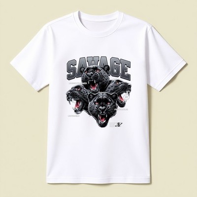 Savage Panthers Casual White T Shirt 100% Cotton Size M,L,XL