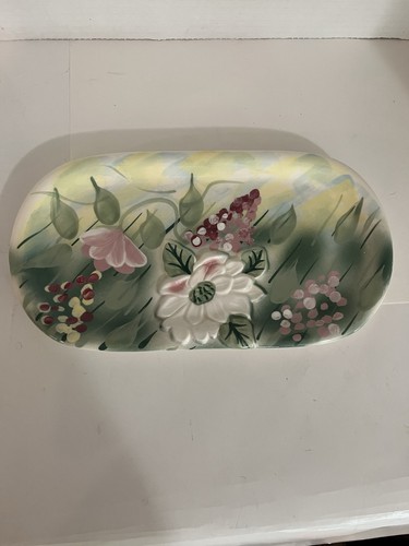 Camille Green/White Flower Porcelain Bath Tray Vtg, 10 3/4” X 6” - Picture 2 of 2