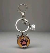 I Love My Cat Paw Keychain Keyring Key Chain Ring Cabochon Bag Charm New