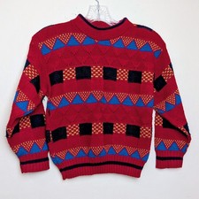 Vintage New Era Geometric Colorblock Knit 90s Sweater Kids Size 8/10