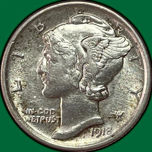 1918 Mercury Dime Almost Uncirculated AU Coin #36623