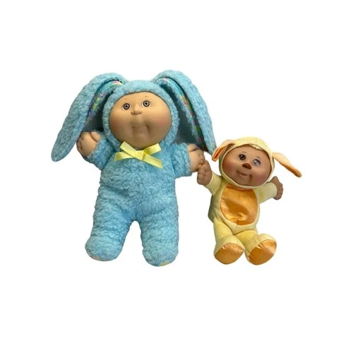 Cabbage Patch Kids Dolls Lot of 2 Blue Bunny Suit and Yellow Puppy Dog Suit