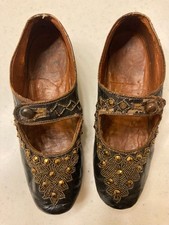 Antique Victorian Children s/Doll Leather Mary Jane Shoes With Markicites 6
