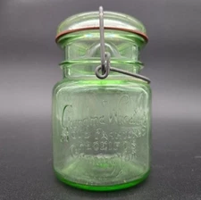 Vintage Grandma Wheaton Green Glass Canning Jar Wire Bail Kitchen 5.25 In Tall