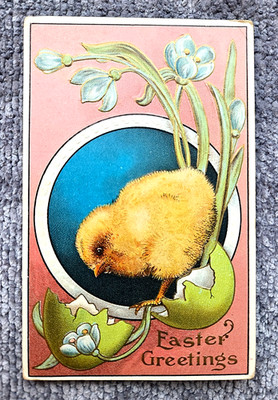 Vintage c.1910 Embossed Easter Greetings Postcard Colorful with Chick and Egg