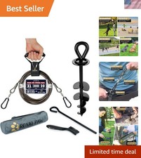 20ft Heavy-Duty Dog Tie Out Cable  Stake for Large Dogs Up to 300 lbs - Black