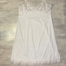 EUC Van Roalte Nylon Lace and Sheer Trim White Slip Dress Made in USA Size Large