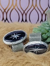 Vtg Faux Hematite Starburst Cufflinks Silver Tone Vintage Cuff Links