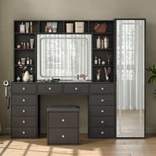 Makeup Vanity Full Length Mirror, Vanity Desk w 12 Drawers, vanity w LED Lights