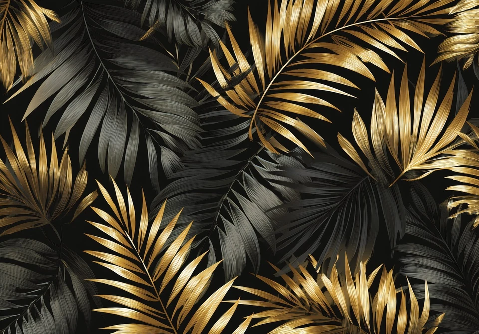 Papier Peint Intissé Panoramique Feuilles Noir Or Modern XXL Chambre et Salon 10 - Photo 2/4