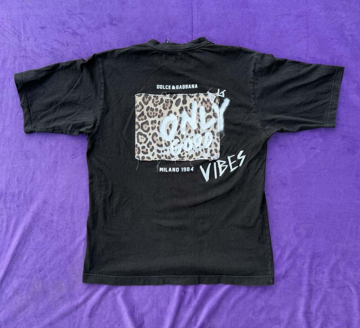 DOLCE & GABBANA Oversize DG Logo Leopard Graffiti Patch Cotton T