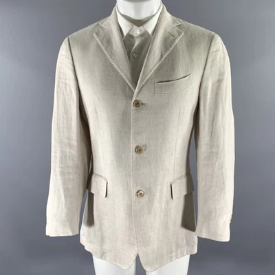 SALVATORE FERRAGAMO Blazer en Lin Motif Chevrons Couleur Crème Taille 38 - Photo 1/4