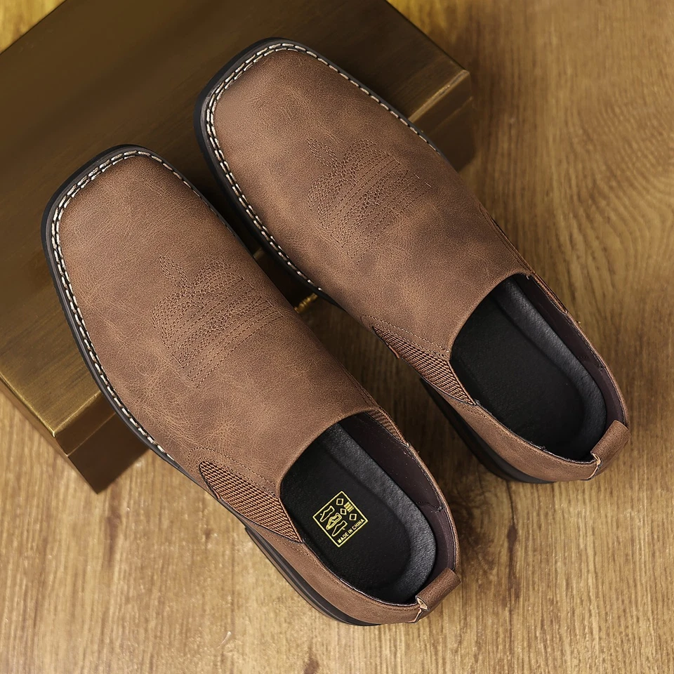 Zapatos sin cordones grises/marrones para hombre - lado elástico texturizado, suela antideslizante puntera cuadrada Foto 2 de 4