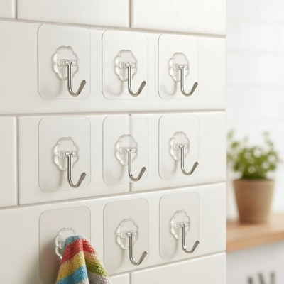 #ad Heavy Duty Waterproof Hooks 30 lb Max 20 Reusable Transparent Adhesive Hooks $8.99