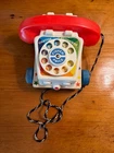 Vintage Fisher Price Chatter Telephone #747 with Wooden Base and Wheels
