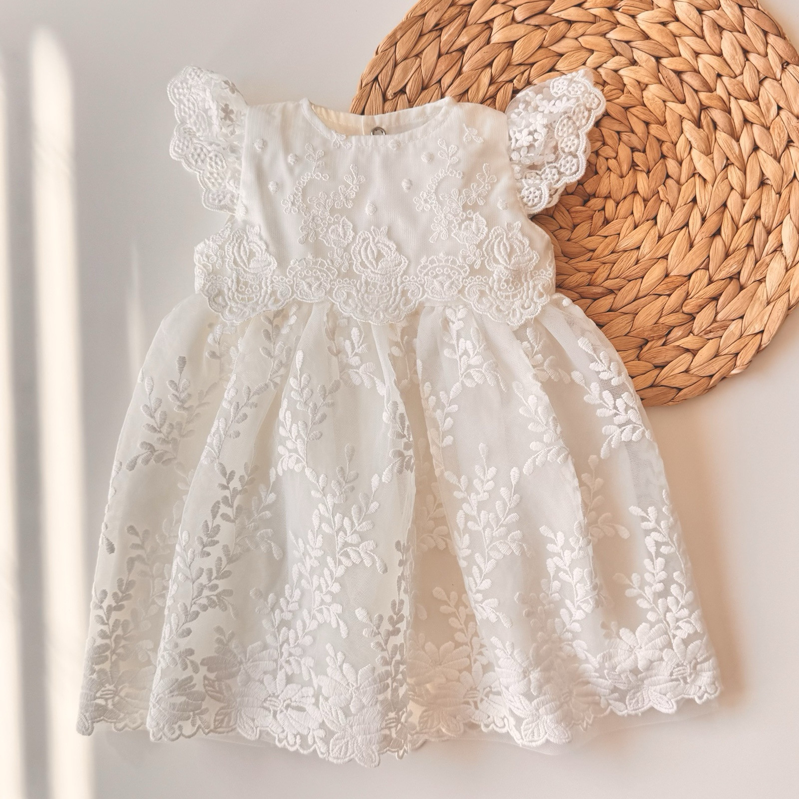 Vestido de bautizo, hecho a mano vestido de bautizo de algodón blanco roto para fiesta de bebé niña