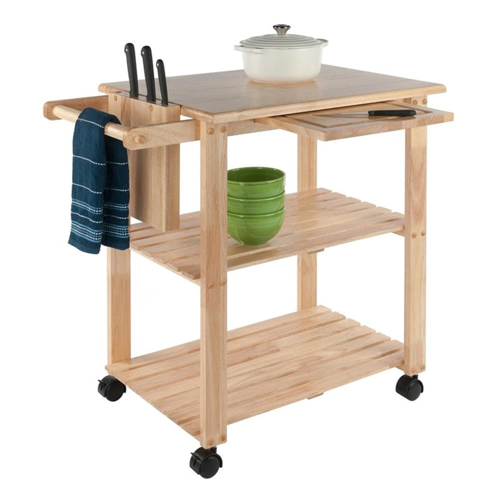 Winsome Mario Utility Butcher Block Solid Wood Kitchen Cart in Natural