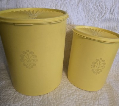 Vintage Tupperware Set of Two Yellow Canisters 9.5'' & 7.5''