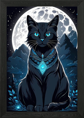 Gerahmtes Wandbild Poster Leinwanddruck Bild mit Mondschein Katze