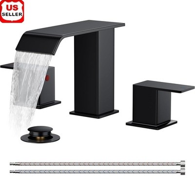 Square Waterfall Bathroom Faucet 3 Hole Deck Mount Sink Tap Water Saving System